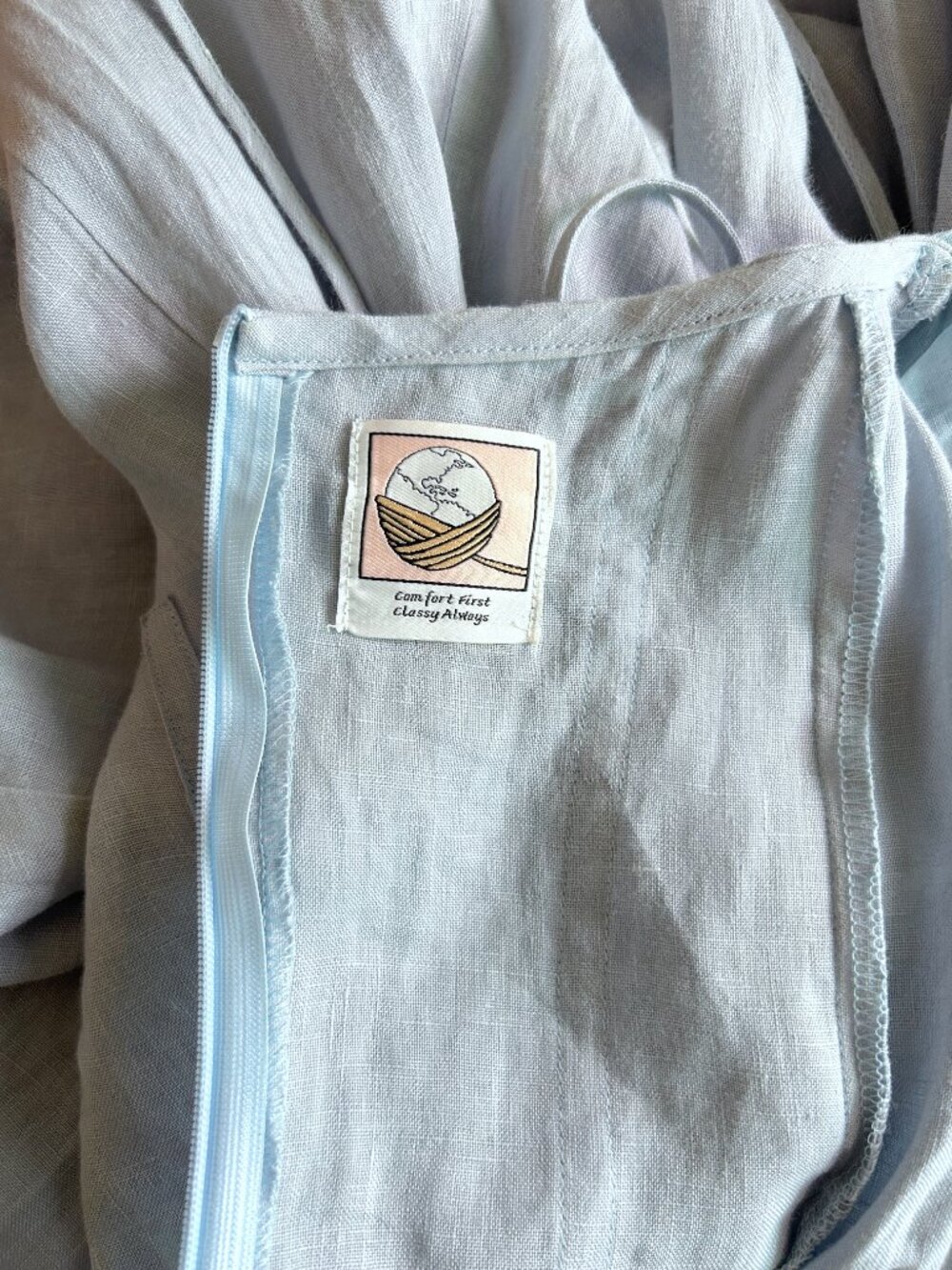 Linennaive Blue Linen Corset Milkmaid Dress, Ylang 18 Cinderella, Puff Sleeves - Picture 8 of 9